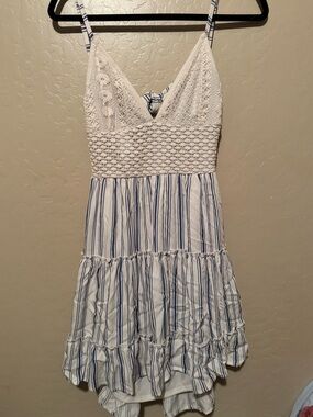 White & Blue Striped Crochet Bodice Sundress